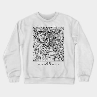 LYON FRANCE BLACK CITY STREET MAP ART Crewneck Sweatshirt